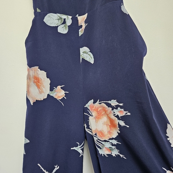 Wilfred Aritzia Sz 10 Ecoulement Floral Navy Romper Jumpsuit Zip BackTie Pocket - Picture 11 of 13